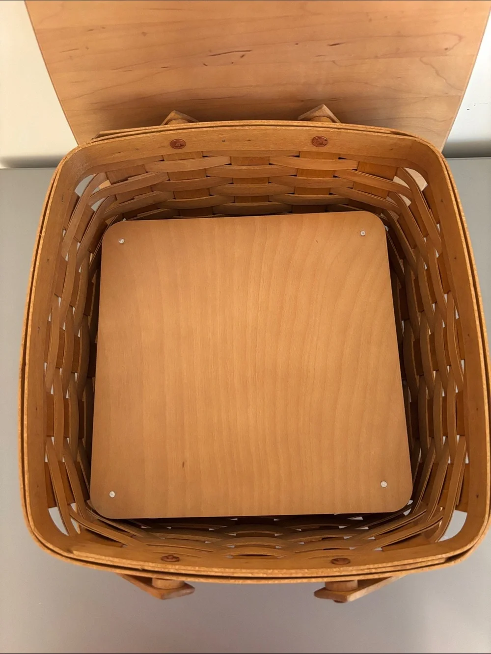 Longaberger Cake Basket with Handles, Lid, Stand & Fabric Liner - Unused